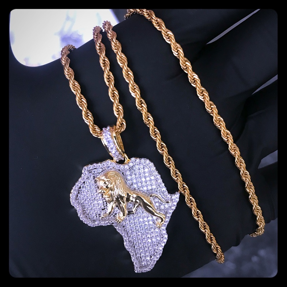 Men’s 3ct Diamond Africa Lion Chain and Pendant